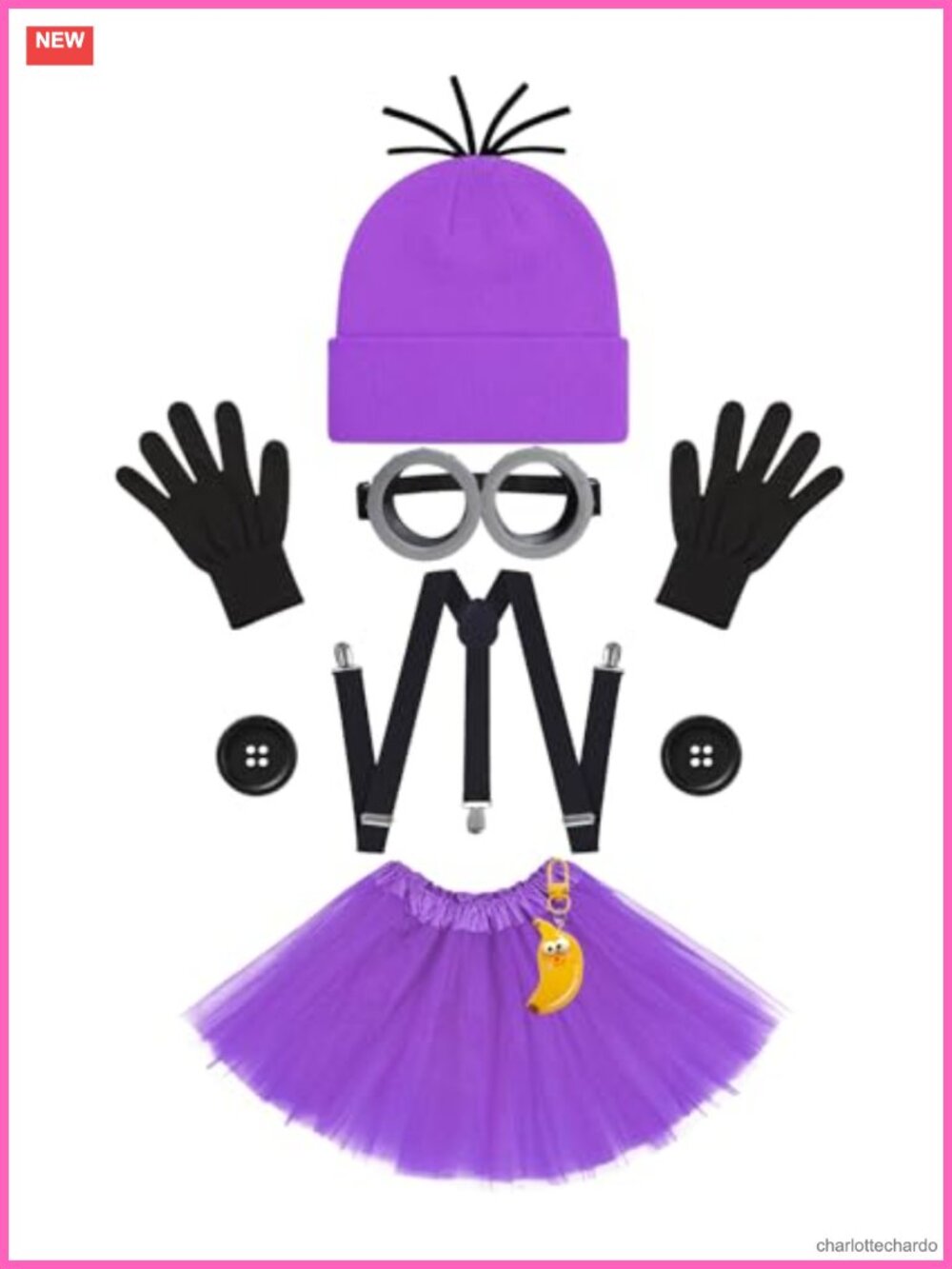 Cartoon Costume Set Adult Women Beanie Goggles Tutu Suspenders Banana Charm